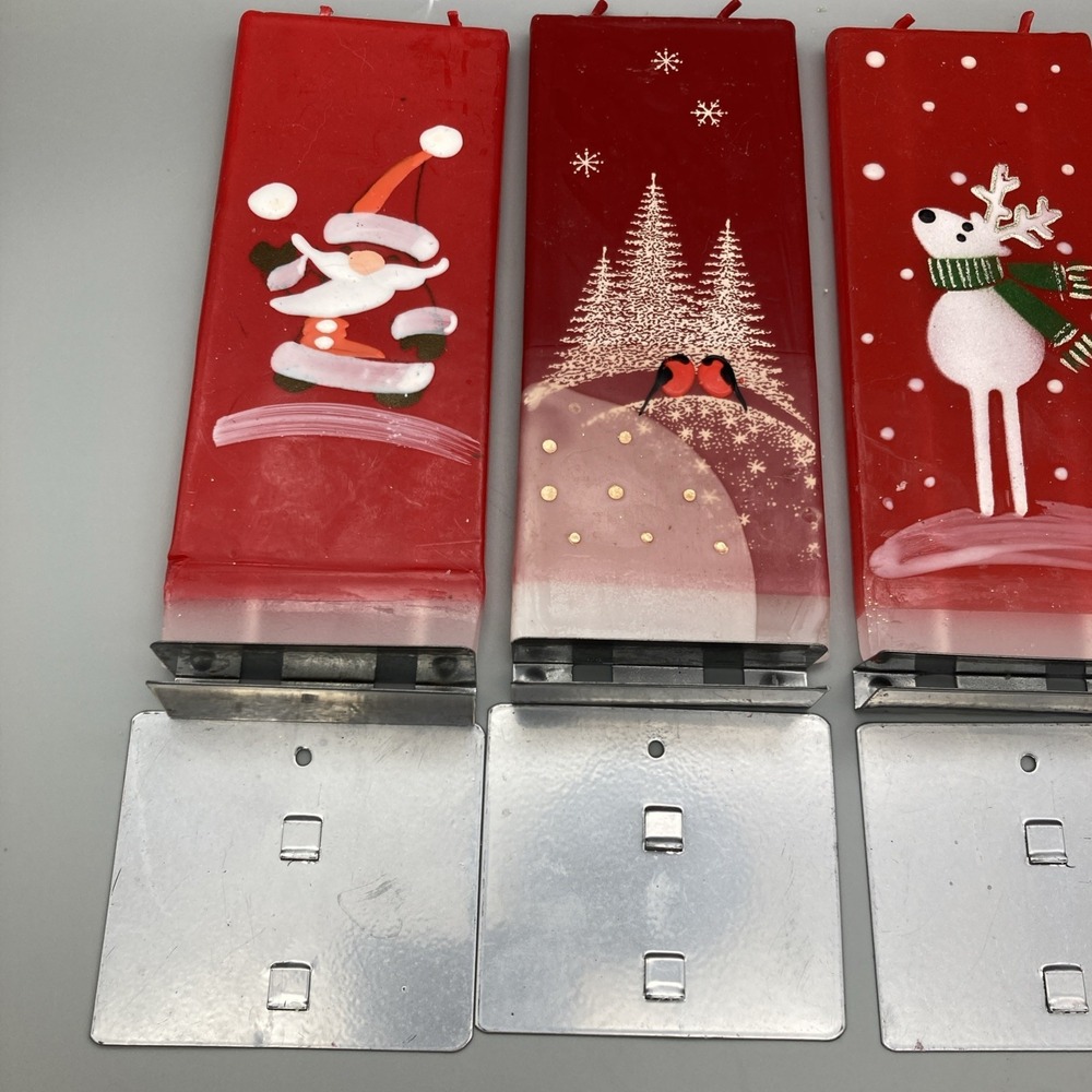 Set Of 4 Vintage Flatyz Flat Christmas Candles Santa Reindeer Snow Double Wick - Picture 7 of 16